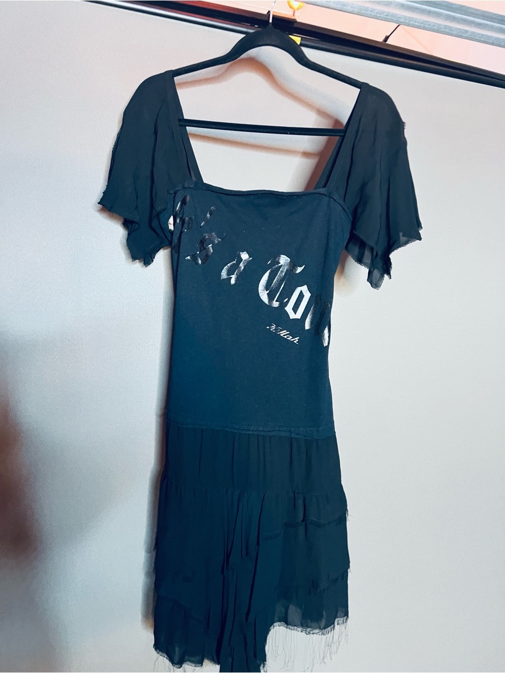 Miss Sixty Y2K Black Graphic Layered Mesh Mini Dress Size S